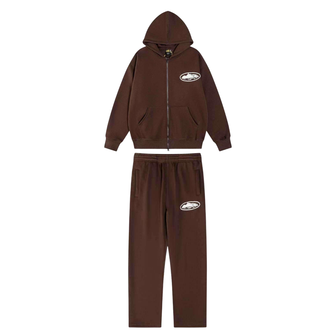 CORTEIZ ZIP UP HOODIE SET "BROWN"